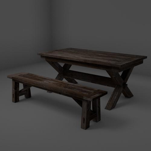 Rustic Table and Bench tscn preview image